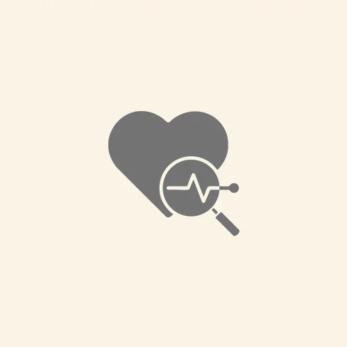 Icon of a heart, magnifying glass, and beat line graph
